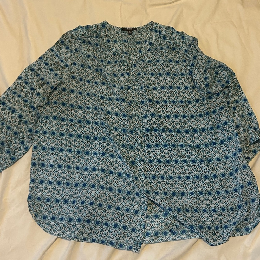 NYDJ Floral Print 3/4 Sleeve Pintuck Woven Polyester Blouse / XL